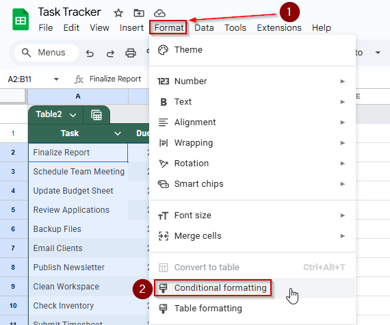 Highlighting Due Dates of Incomplete Tasks