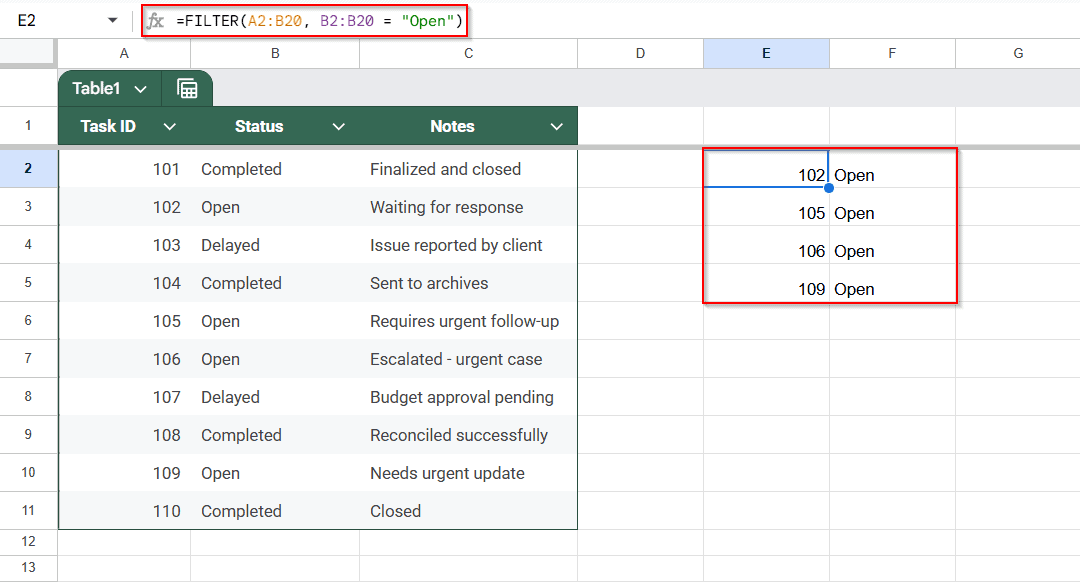 Use FILTER Function to Return All Rows That Contain a Specific Text