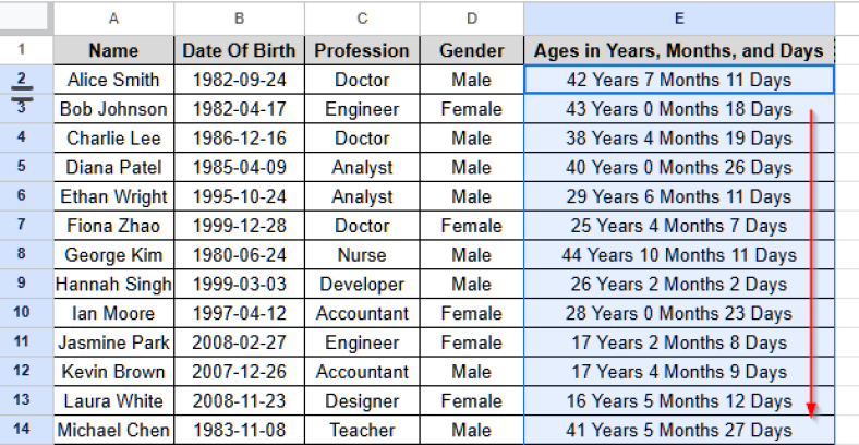 GOOGLE SHEETS CALCULATE AGE FROM DATE OF BIRTH visual data 3