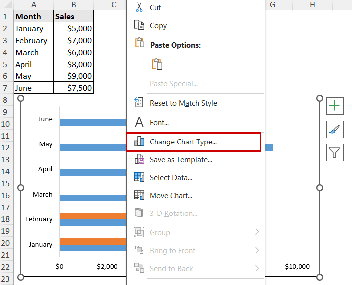 change chart type option in context menu