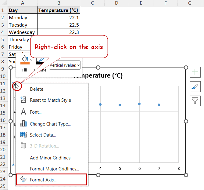 format axis option in context menu