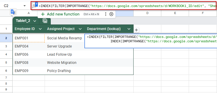Use IMPORTRANGE and FILTER Functions to Dynamically Match Employee Data