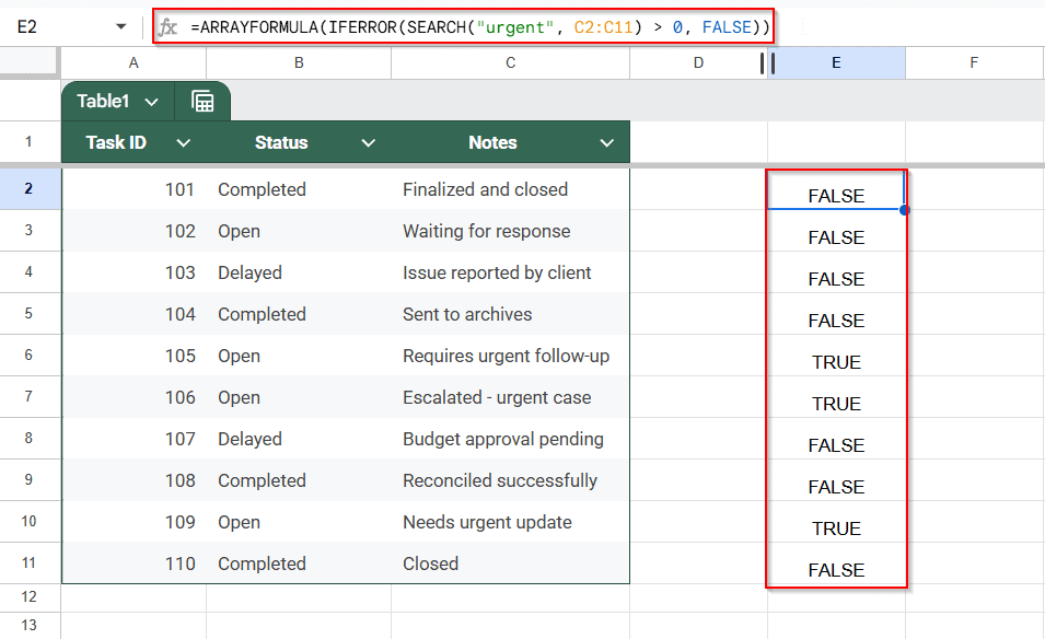 Use SEARCH Function to Look for Partial Matches in Each Cell