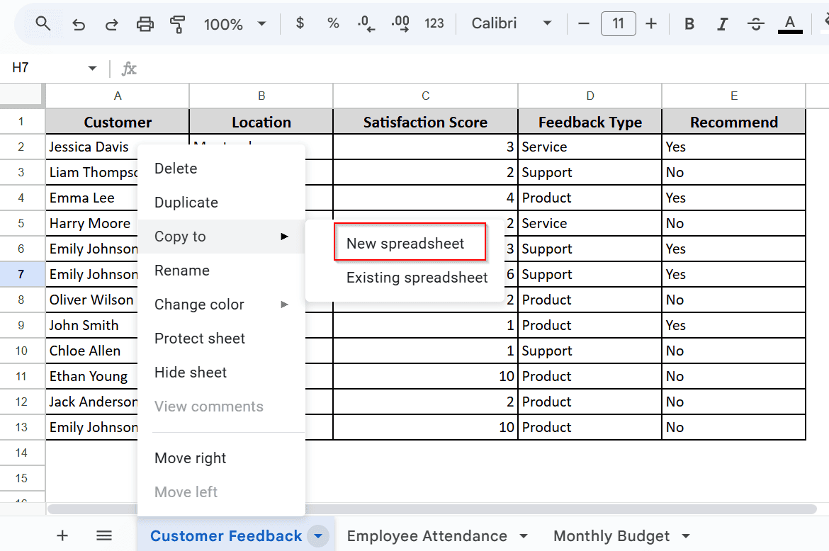 Share by Creating a New Spreadsheet 