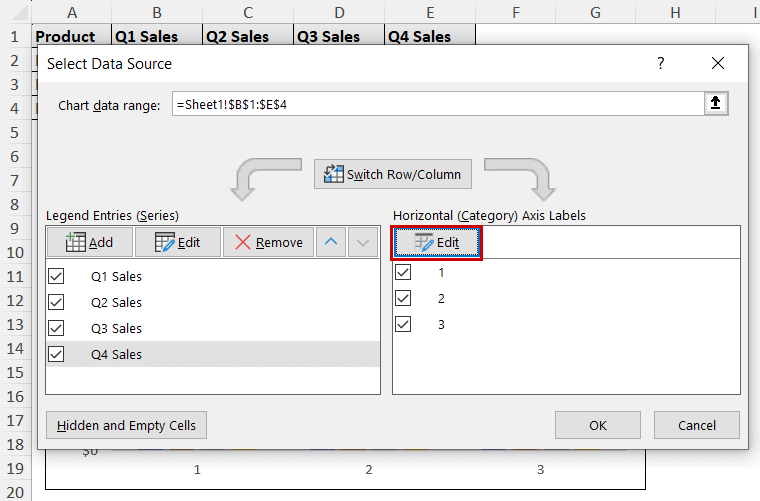 edit option in the select data source dialog box