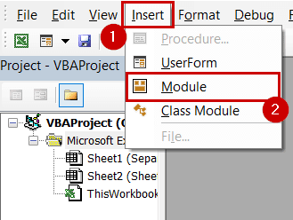inserting module in VBA window