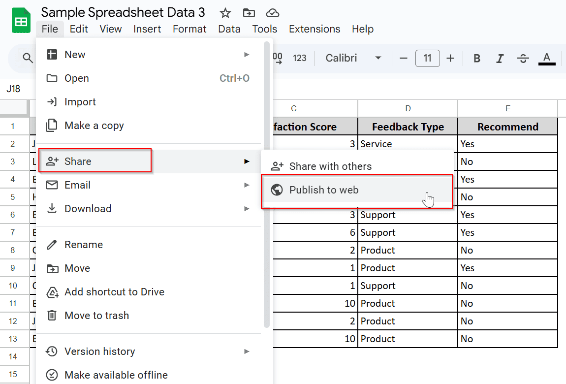 Using the Publish to the Web Feature 