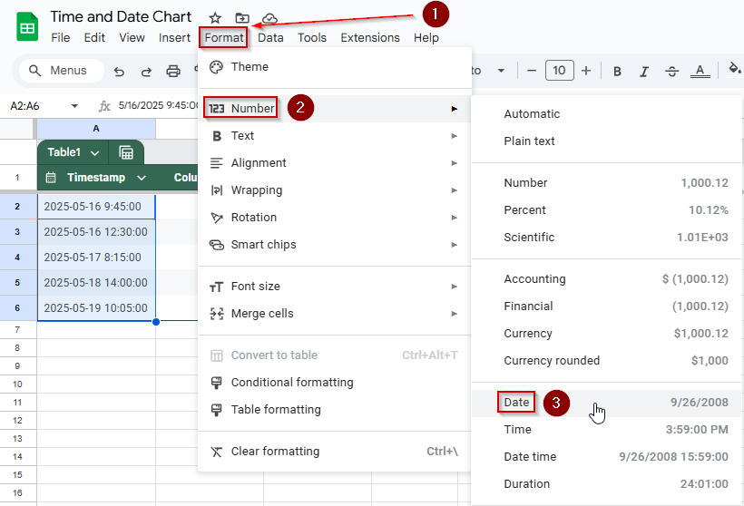 Format the Timestamp Cell to Display Only the Date in Google Sheets