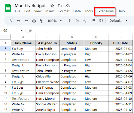 clicking on extensions option