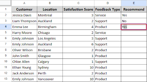 Showing the smart fill result in cell E4
