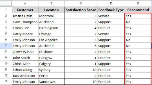 showing smart fill result in column E