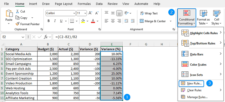 Conditional formatting new rules option