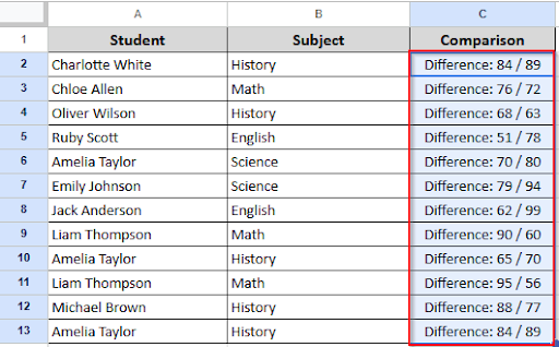 dragging to see other comparison result