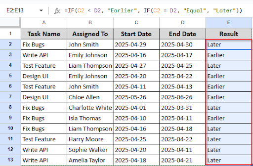 dragging to see other comparison dates result
