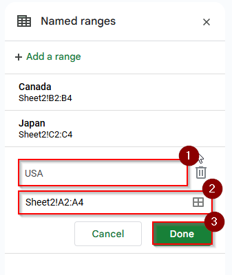 select ranges and name the range