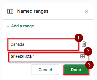 select the range and name the range canada