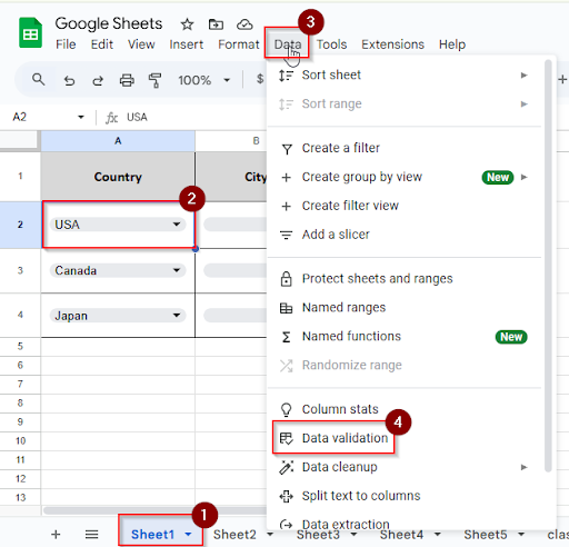click in data and data validation