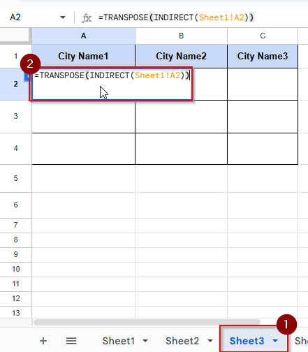 write formula in cell A2