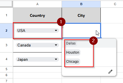 after clicking USA , showing the city names of the USA