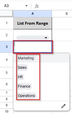 showing department name result from range