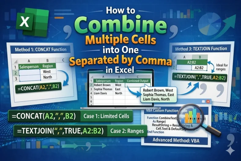 featured image - combine multiple cells into one separated by comma in excel