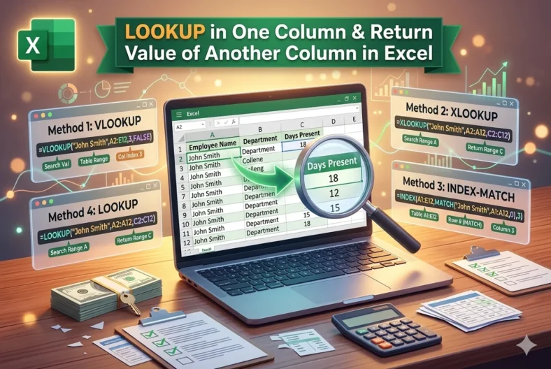 featured image - lookup value in one column and return value of another column in excel