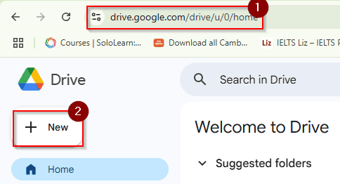 clicking on "new" option to access Google Sheet