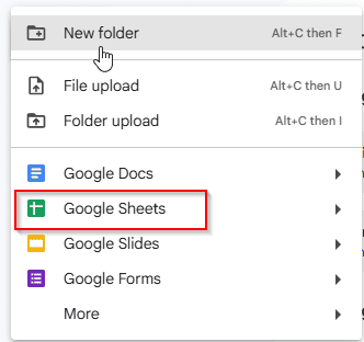 selecting Google Sheets option to open Google Sheets