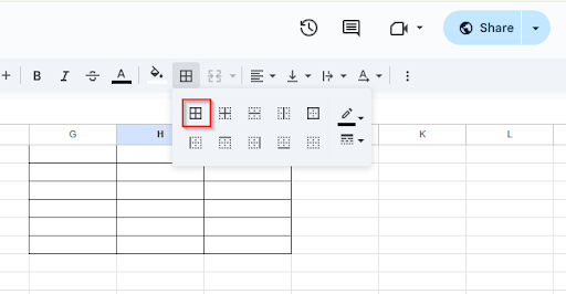 clicking on all borders option