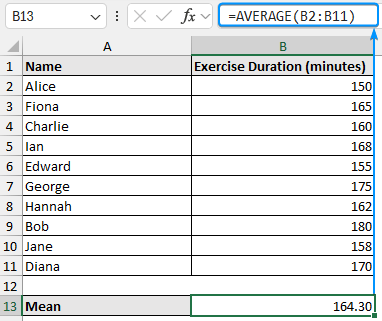 Using AVERAGE function to calculate mean