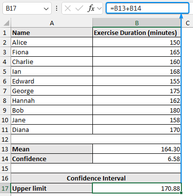 Upper limit of confidence in Excel