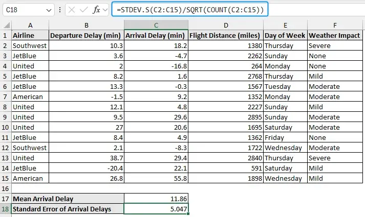 how to calculate standard error in Excel with functions