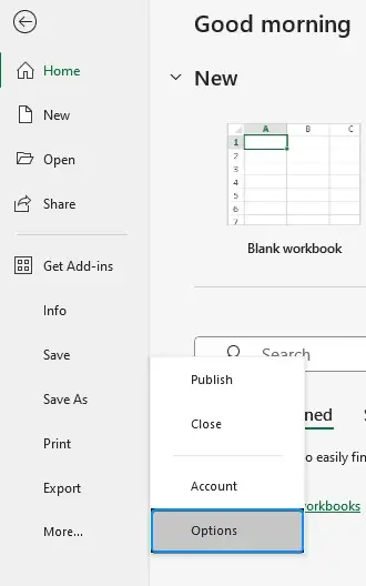 Excel Options