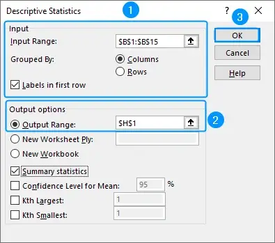 Input for how to calculate standard error in Excel