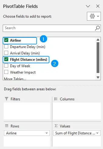 Dragging fields in values and rows area 