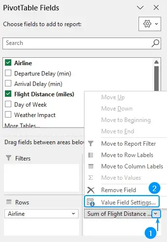 Value field settings