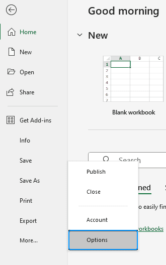Excel Options