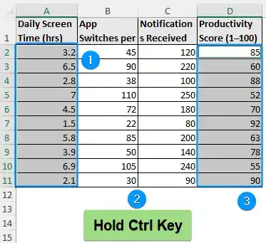 Selecting noncontiguous range by holding Ctrl key 
