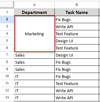 showing the rows are merged into one column