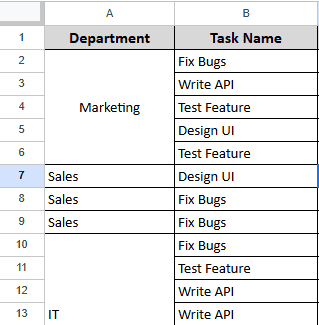 unmerging cells in google sheets dataset