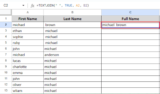 showing the result of merging cells without losing data