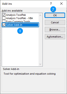 Activating solver add-in 