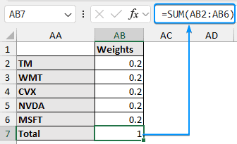 Checking total weights add up to one