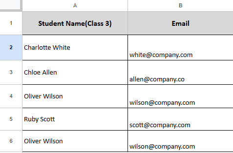 student name and email dataset
