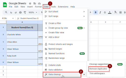click on data, data clean up, remove duplicates