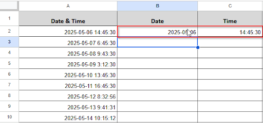 date and time are separated 