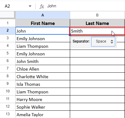 text is separated using space separator
