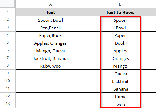 separated the text to other rows