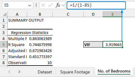 Computing variance inflation factor in excel