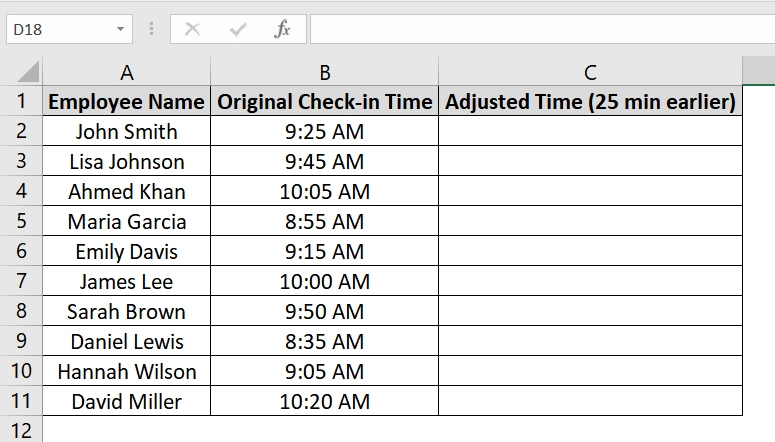 Using the TIME Function in Excel To Subtract Minutes